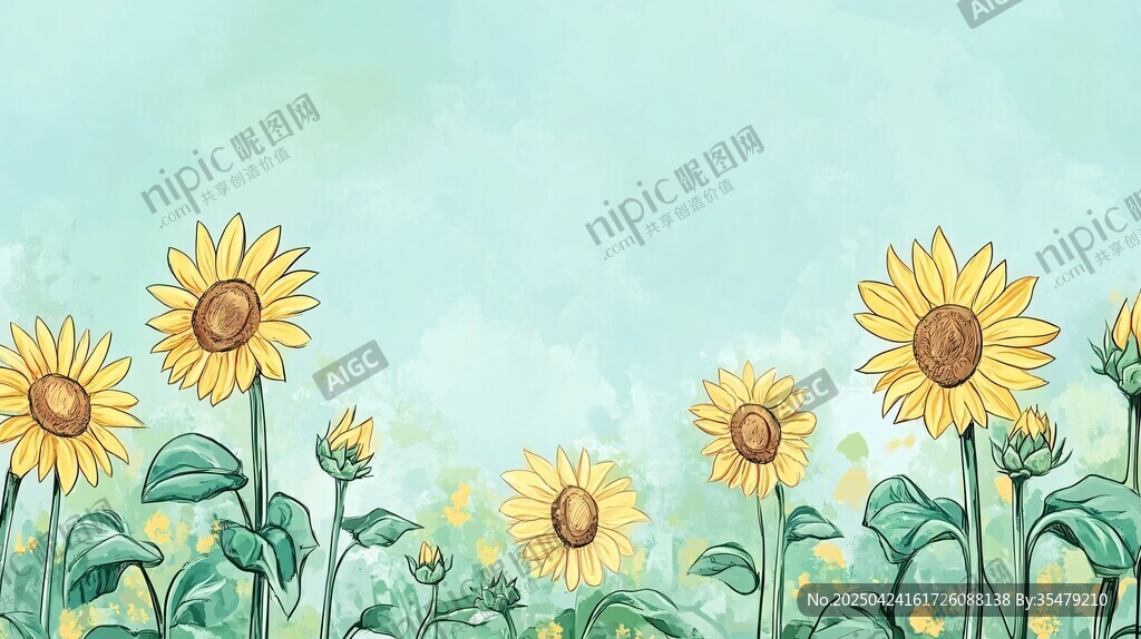 向日葵花海清新插畫背景