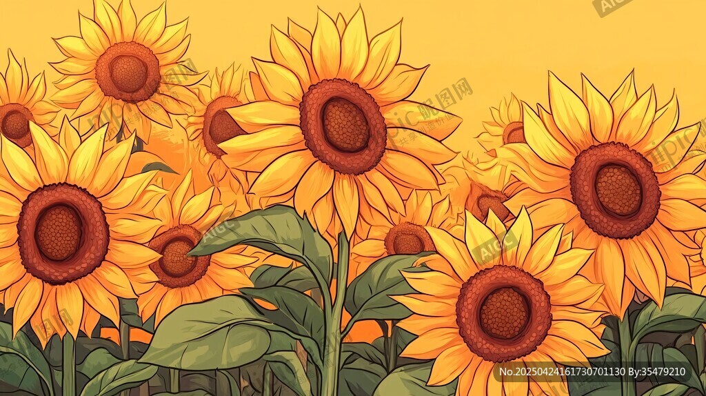 燦爛向日葵花海插畫