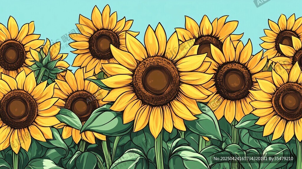向日葵花海插畫