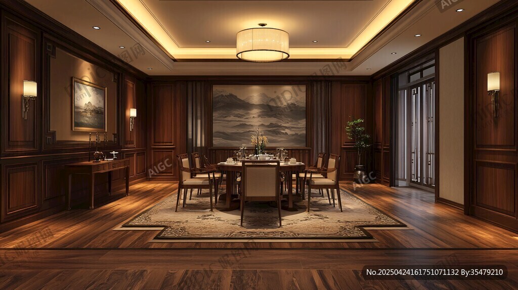 中式豪華餐廳室內(nèi)設(shè)計場景