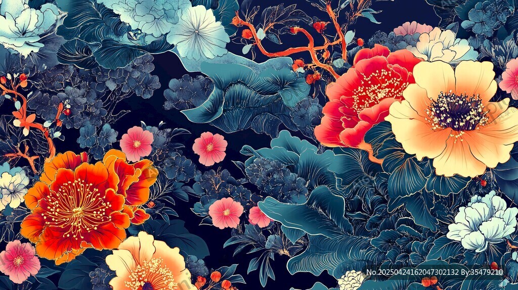 中式繁花錦簇圖案設(shè)計