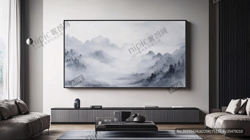 中式客廳的山水裝飾畫