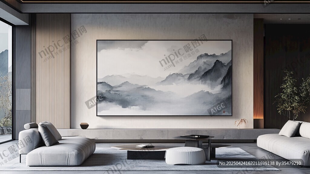 現(xiàn)代中式風(fēng)客廳山水掛畫