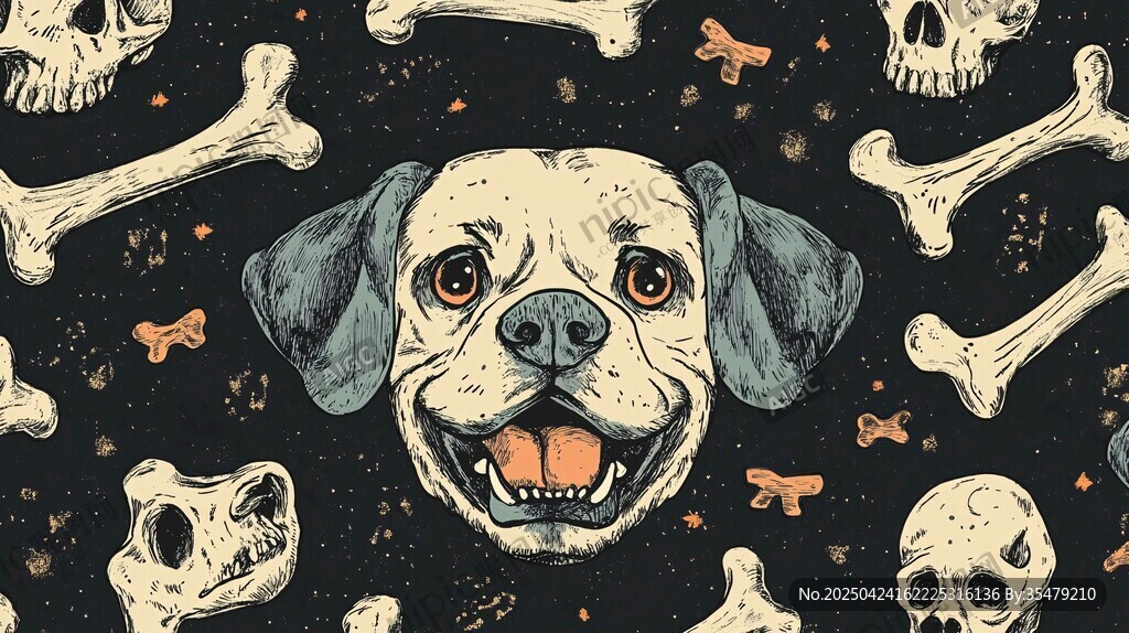 萌犬與骷髏骨頭趣味圖案