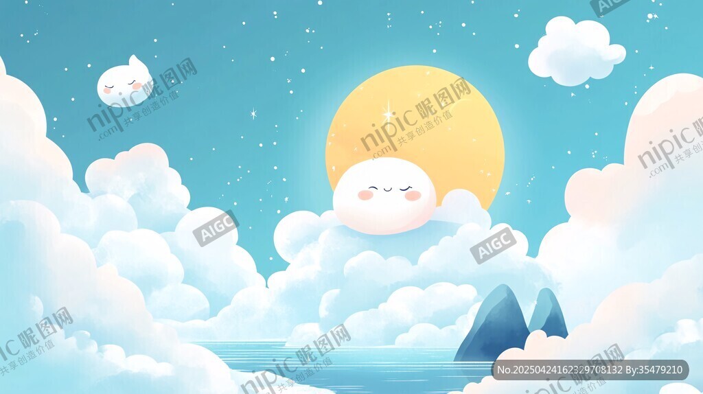 云端萌物伴月的夢(mèng)幻場(chǎng)景