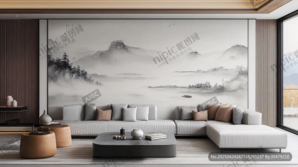 中式山水風(fēng)現(xiàn)代客廳空間