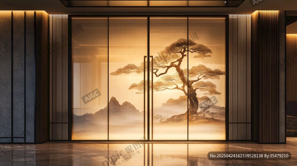 中式入戶門 古韻松景裝飾