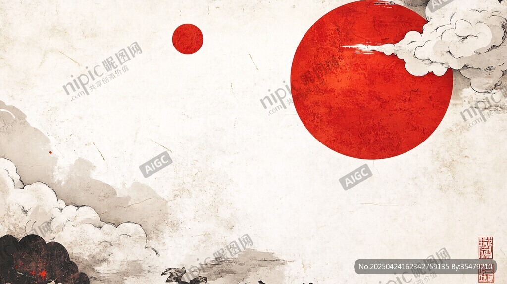 紅日云海中式意境圖