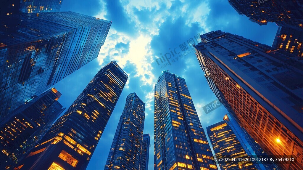 都市璀璨夜景摩天大樓群