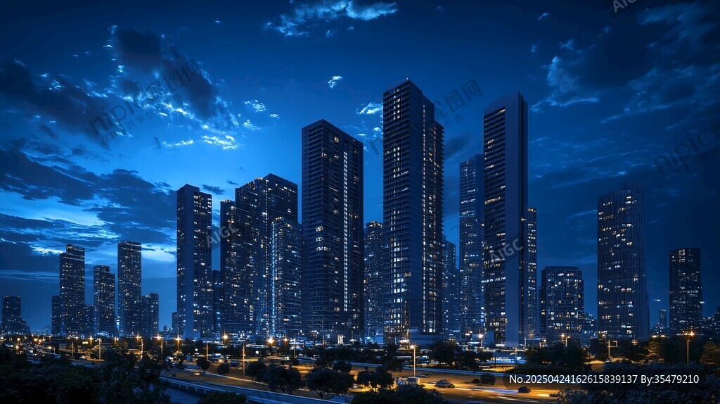 夜幕下的璀璨都市天際線
