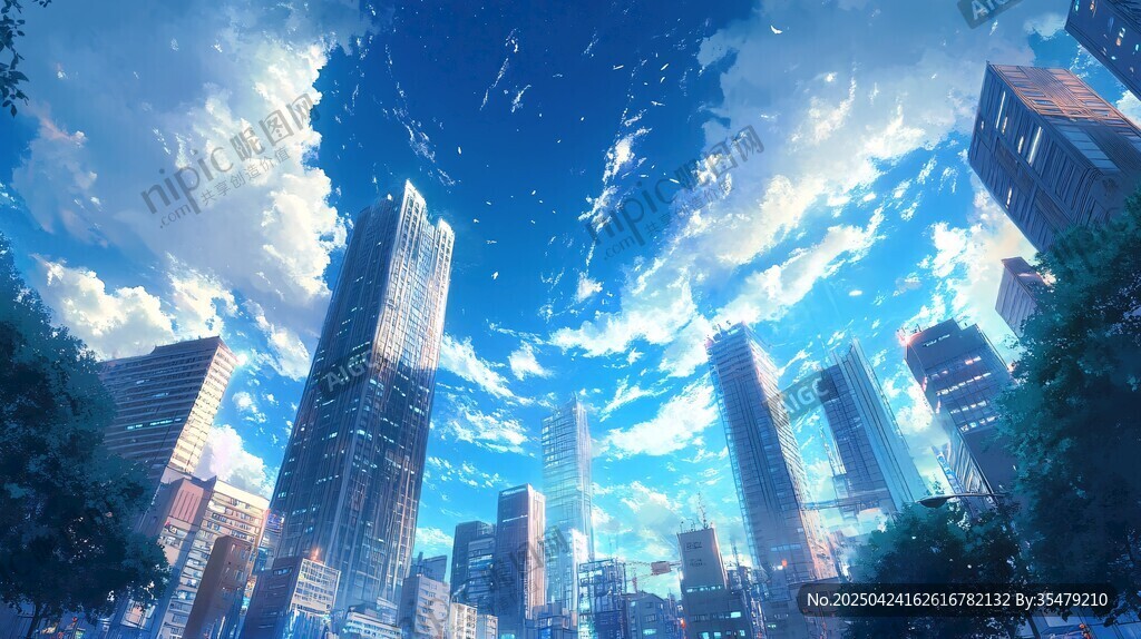 夢幻都市天空下的高樓風景
