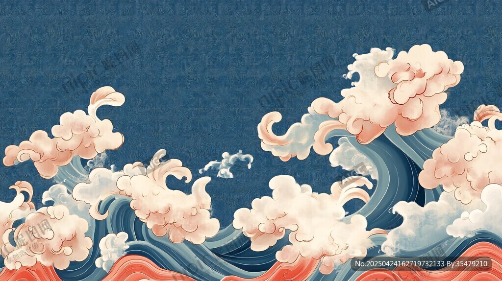中式海浪云紋國風(fēng)背景圖
