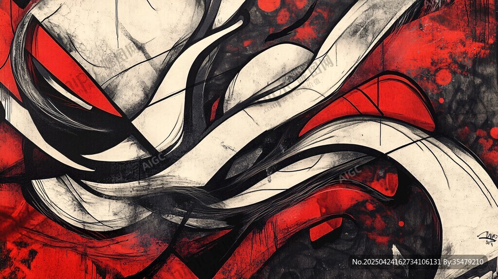 抽象紅黑白線條藝術(shù)畫作