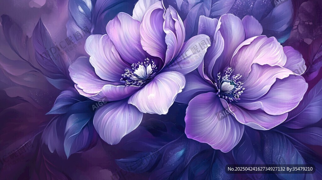 夢幻紫色花卉插畫