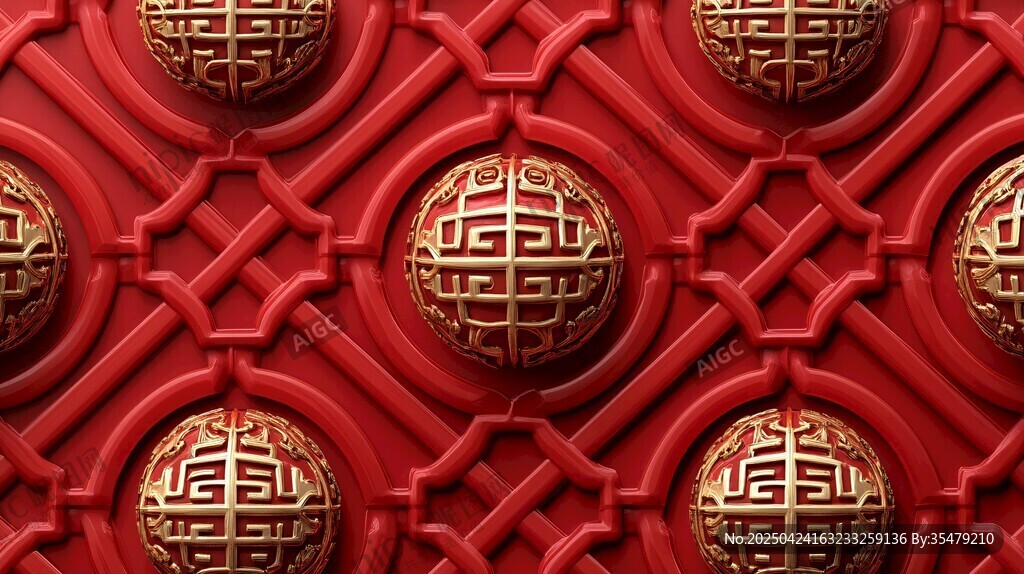 中式紅底金飾紋理圖案
