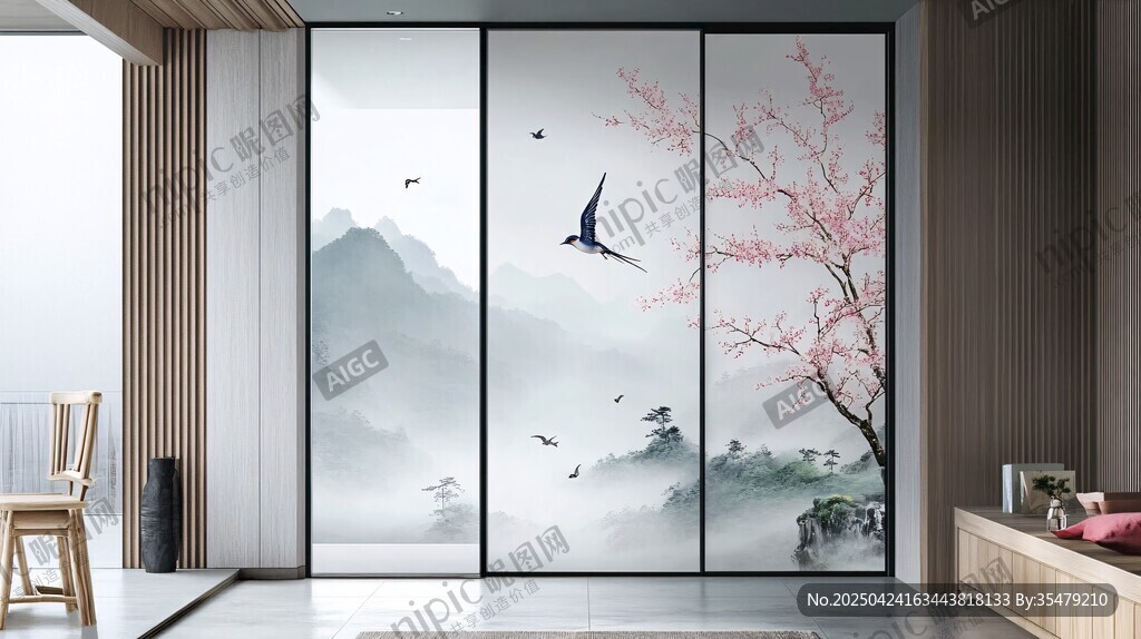 中式山水花鳥移門設計