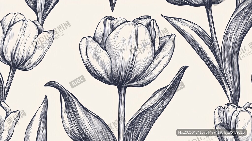 手繪郁金香花卉圖案背景