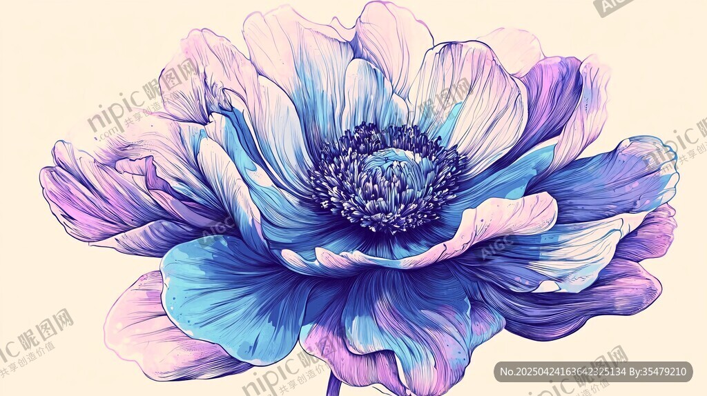 夢幻藍紫花朵插畫