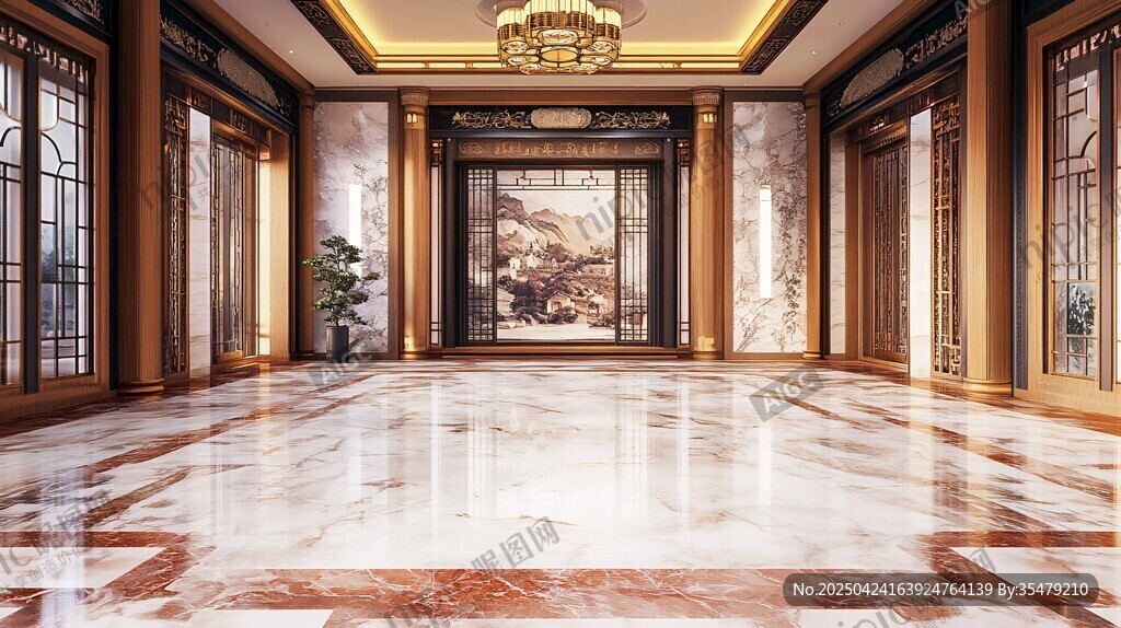 豪華中式大廳大理石地面設(shè)計(jì)