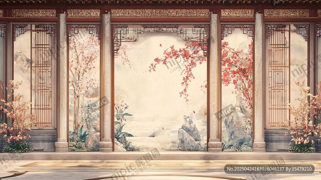 中式古典屏風(fēng)庭院美景