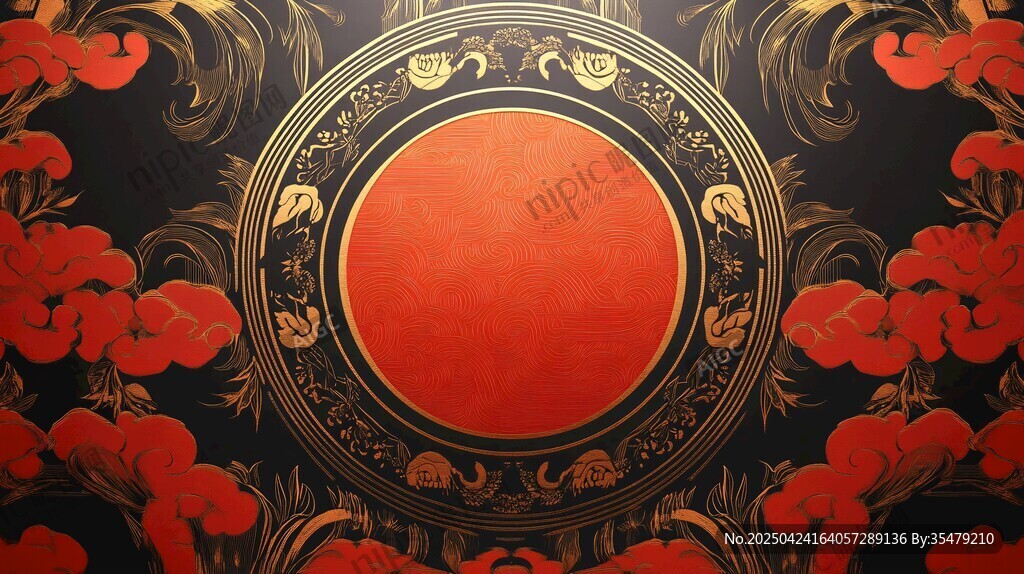 中式紅金華麗裝飾圖案
