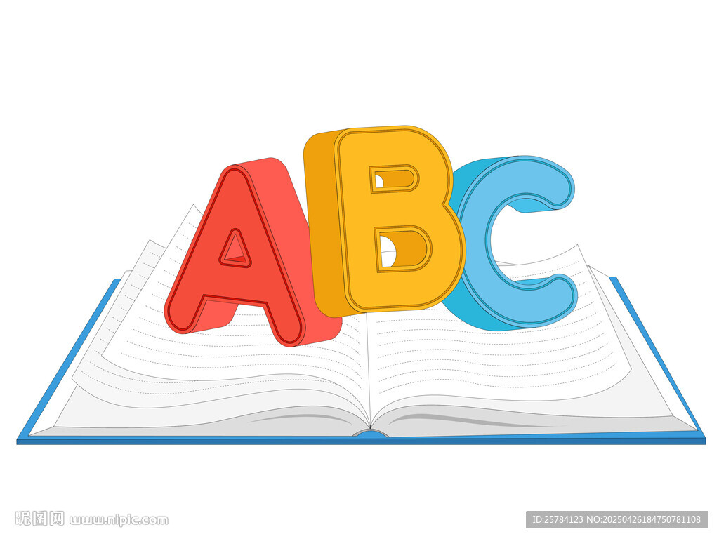 卡通打開的書彩色英文字母abc