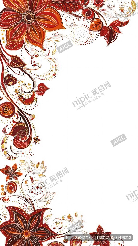 紅橙花卉邊角裝飾圖案
