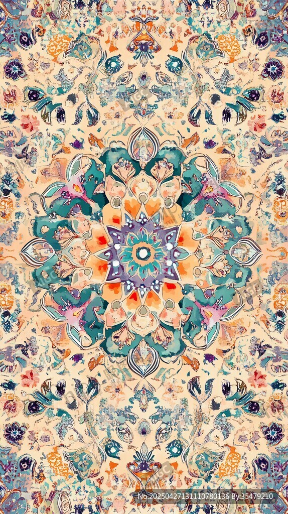 復古多彩花卉幾何圖案紋樣