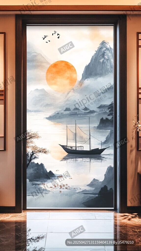 中式山水玄關(guān)畫意境悠遠(yuǎn)