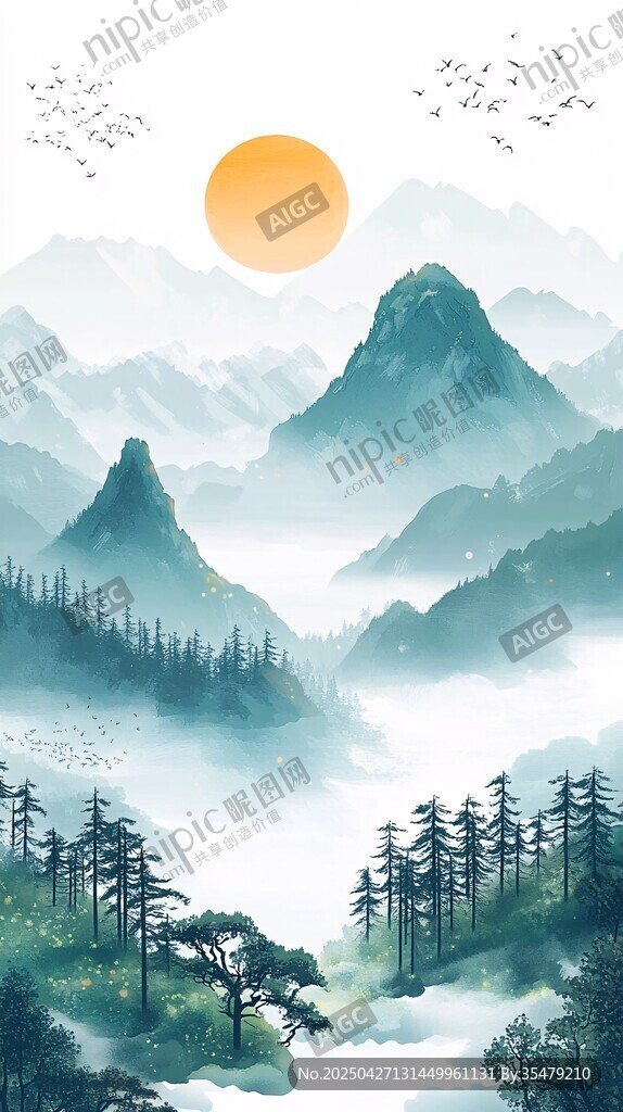 水墨山川間的落日美景