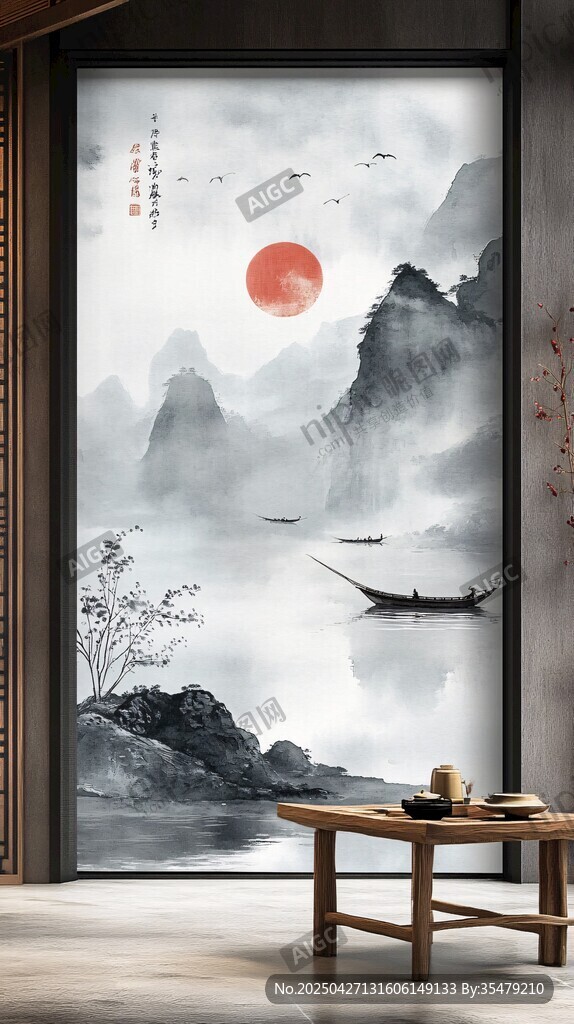 中式山水墨韻玄關裝飾畫