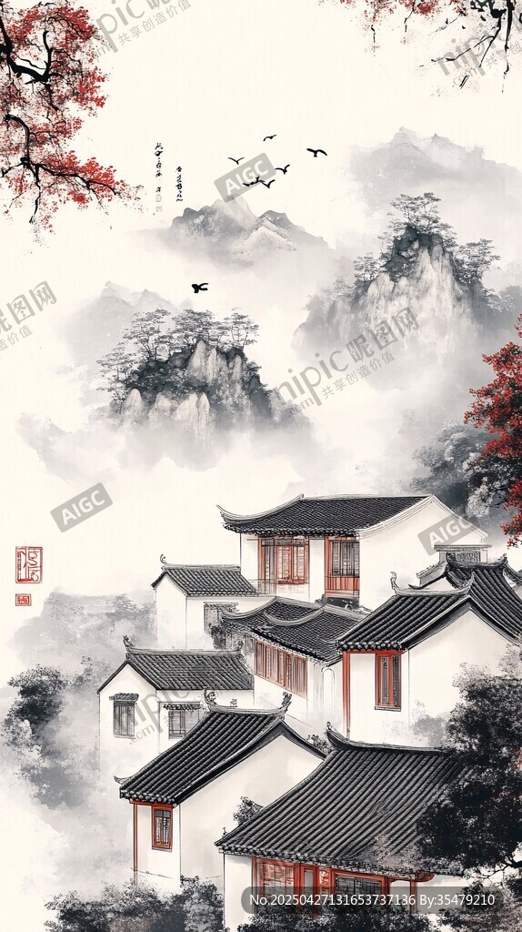 水墨江南民居 詩意山水景