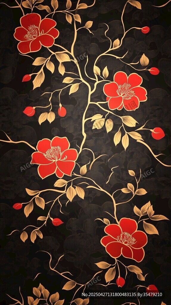 黑金花卉圖案 典雅東方韻味