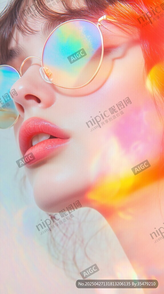 夢幻光影下的時尚墨鏡少女