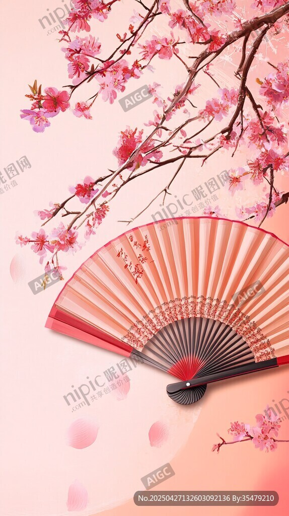 古風(fēng)折扇與爛漫桃花景致