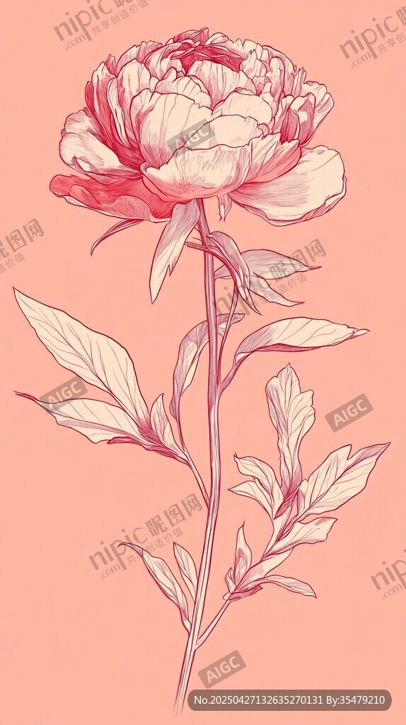 手繪粉色芍藥花插畫