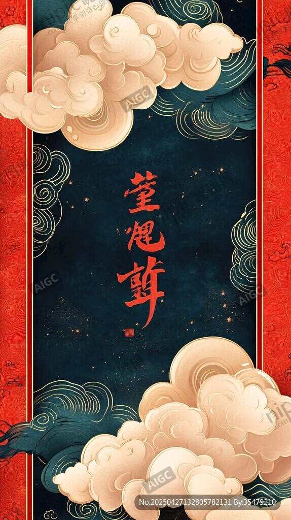 中式云紋背景 笙篁意境圖
