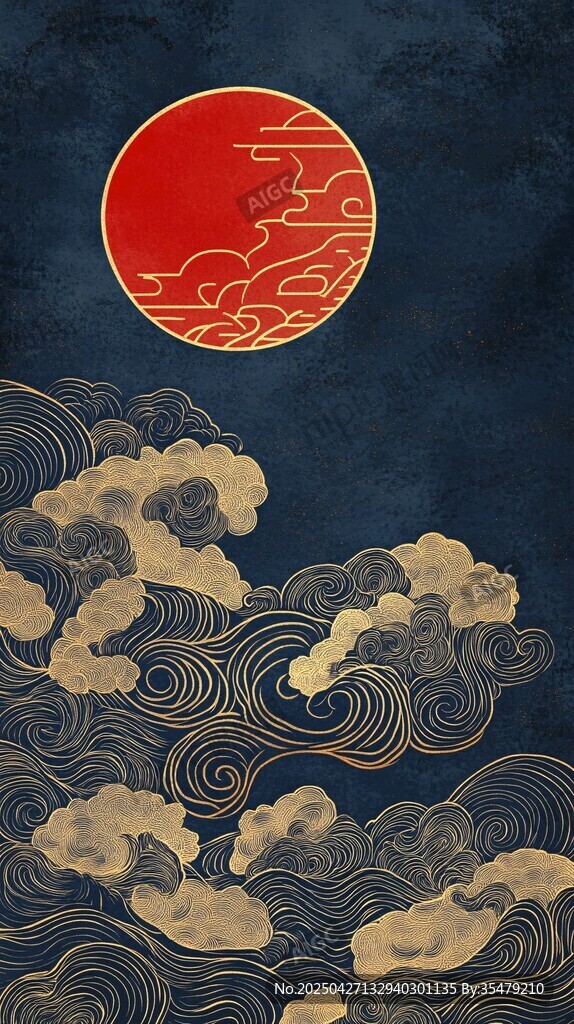 中式云海紅日祥瑞圖景