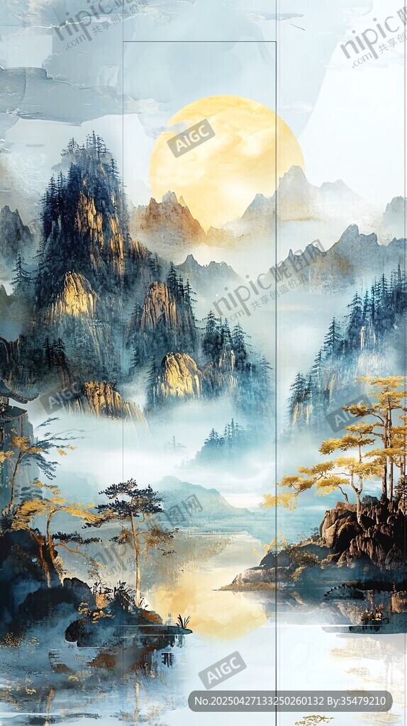 水墨山水間的靜謐月色