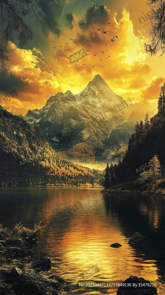 壯麗山間湖景 夕陽余暉