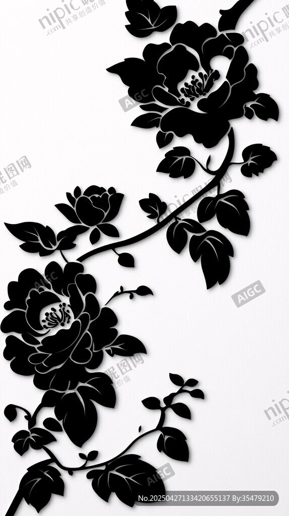 黑色花卉剪影圖案設計