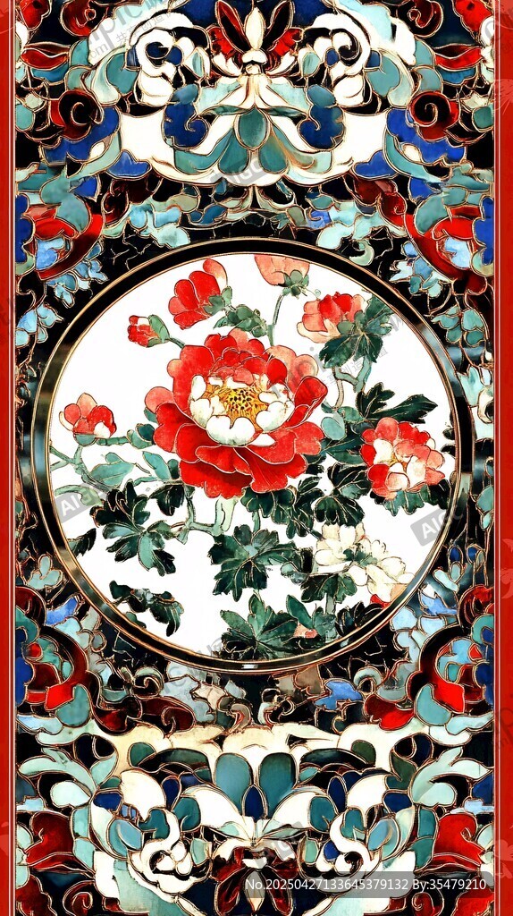 中式牡丹花紋古典裝飾圖案