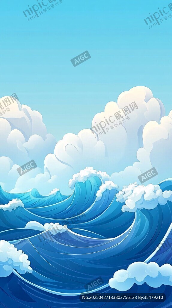 藍(lán)色海浪與云端夢幻景象