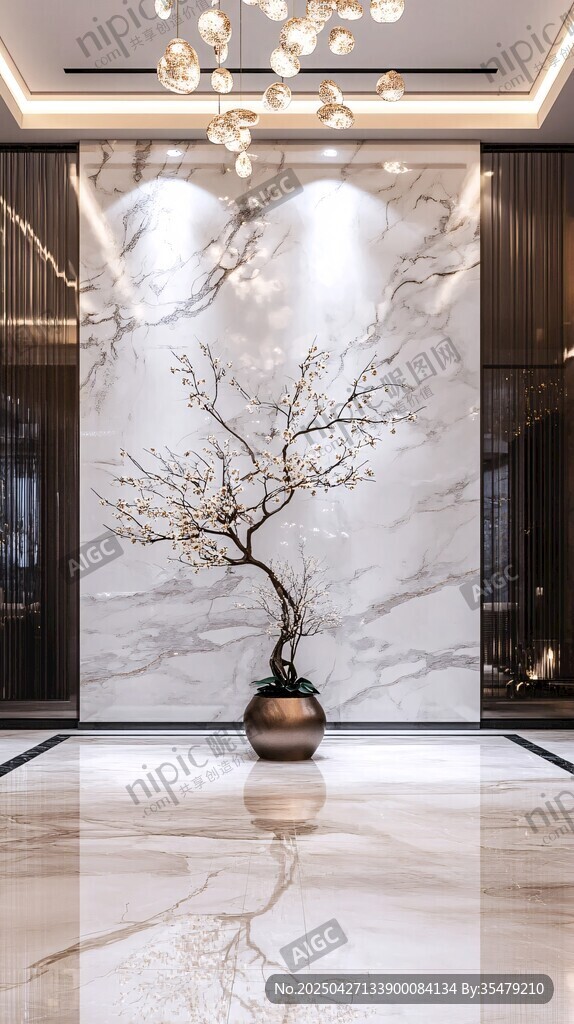 中式大廳內(nèi)的雅致盆景陳設(shè)