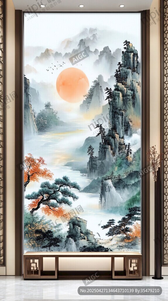 中式山水玄關裝飾畫意境美
