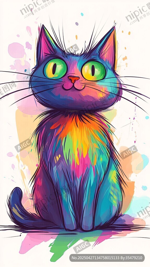彩色萌貓插畫