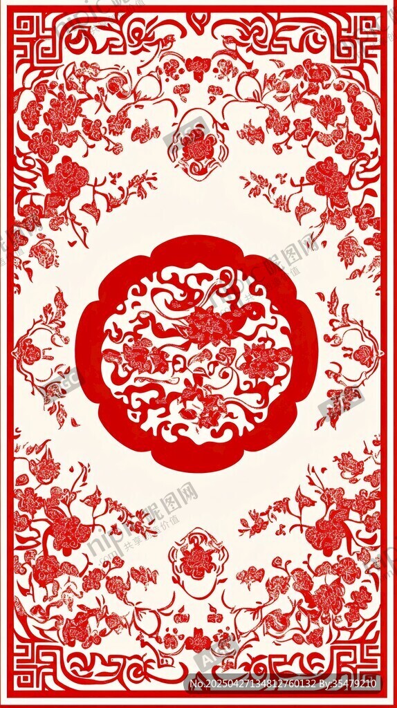 中式傳統紅色花紋裝飾圖案