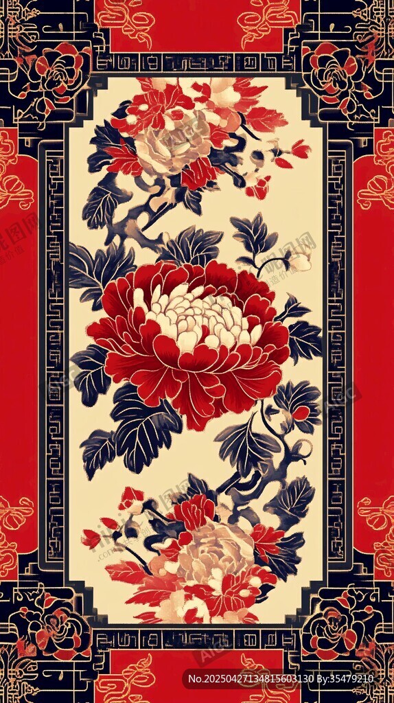 中式牡丹花紋傳統裝飾圖案