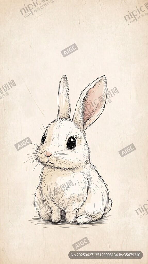手繪可愛白兔插畫
