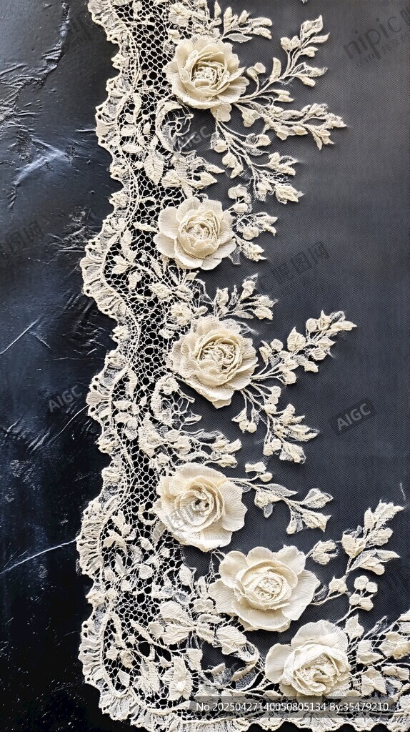 精致白色玫瑰刺繡花邊